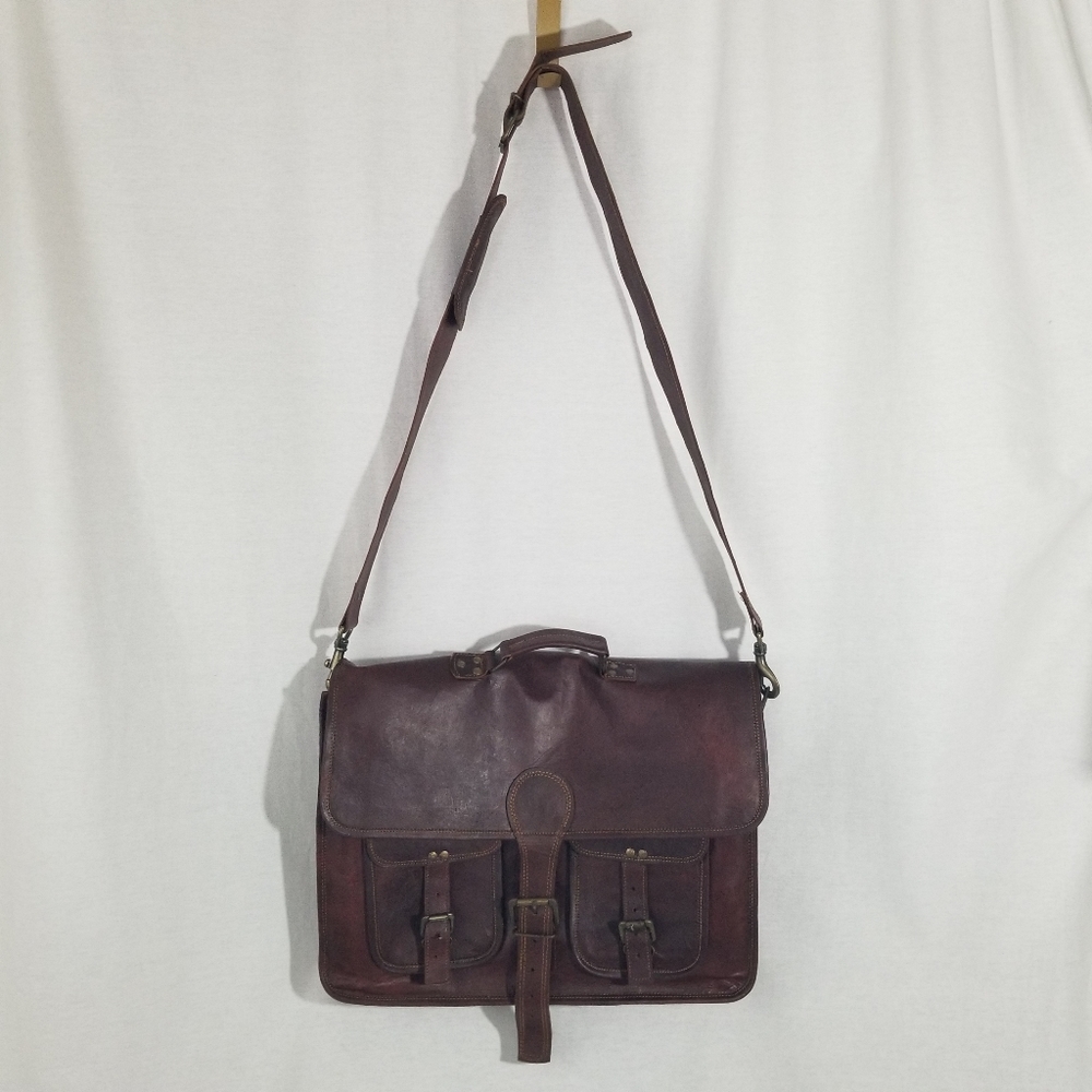 100% Genuine Leather Messenger style briefcase Coated Waxed Leather - Picture 3 of 17
